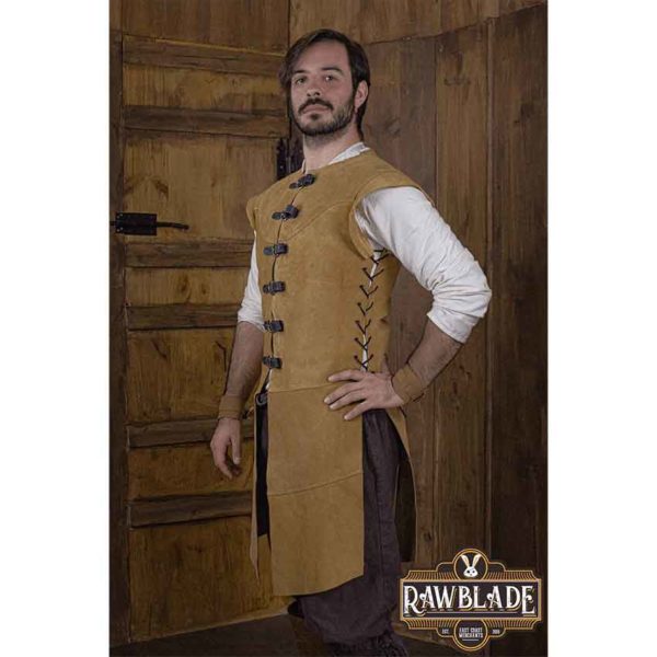 Jules Long Leather Jerkin - Light Brown