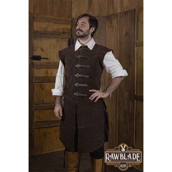 Jules Long Leather Jerkin - Brown