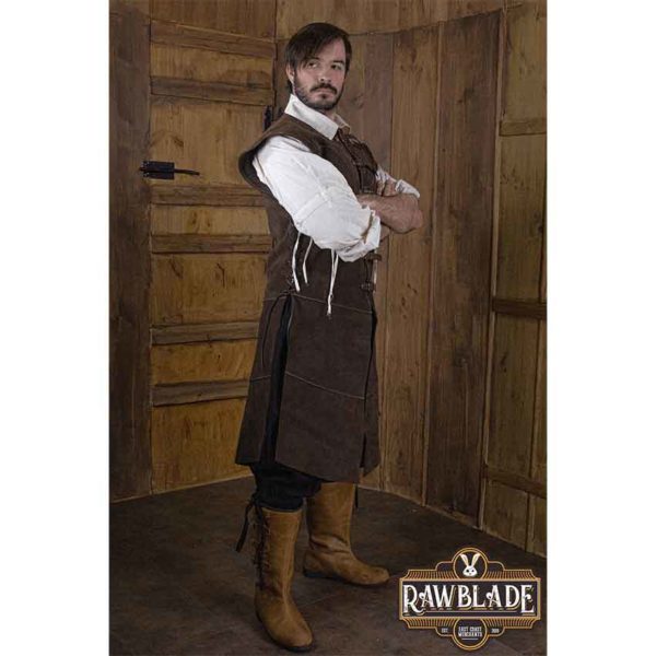 Jules Long Leather Jerkin - Brown