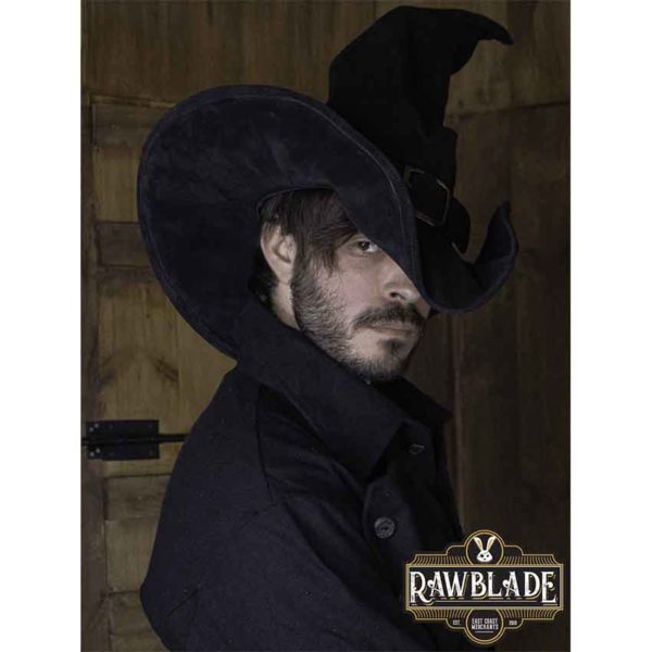 Split Leather Wikka Witch Hat - Black