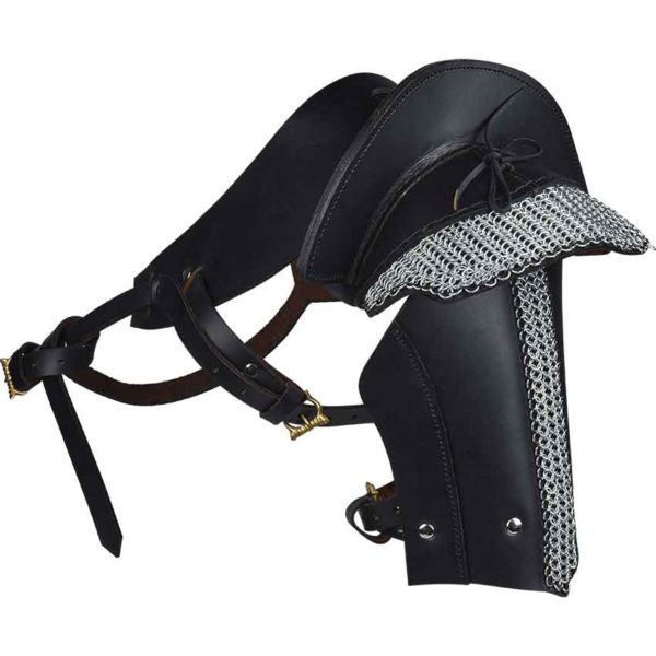 Single Leather Pauldron with Chainmail - Black