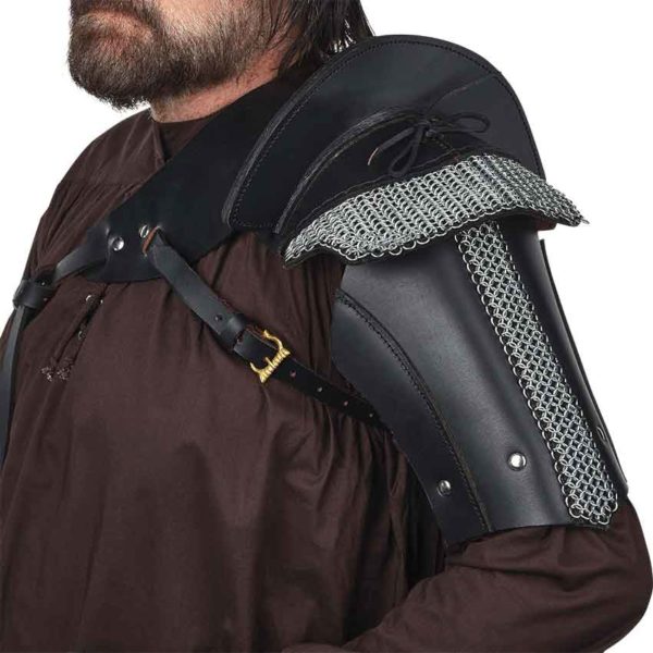 Single Leather Pauldron with Chainmail - Black