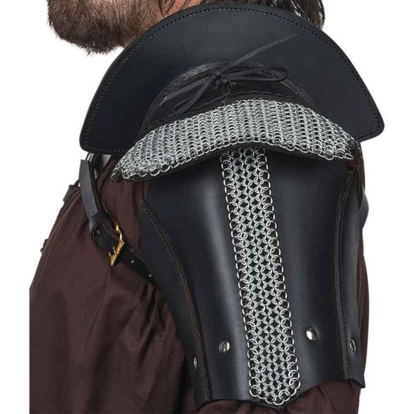 Single Leather Pauldron with Chainmail - Black