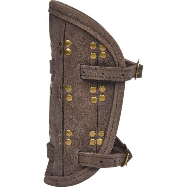 Studded Fighter Leather Bracers - Brown