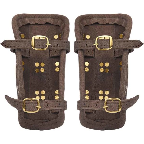 Studded Fighter Leather Bracers - Brown