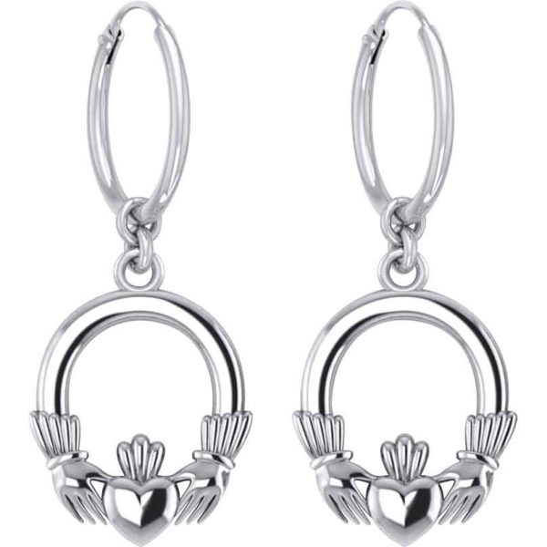 Irish Claddagh Silver Hoop Earrings