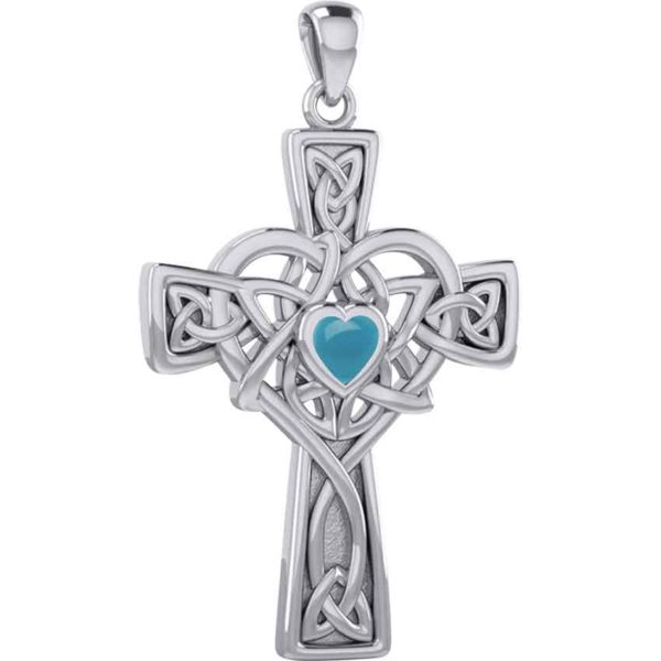 Silver Heart Birthstone Cross Pendant