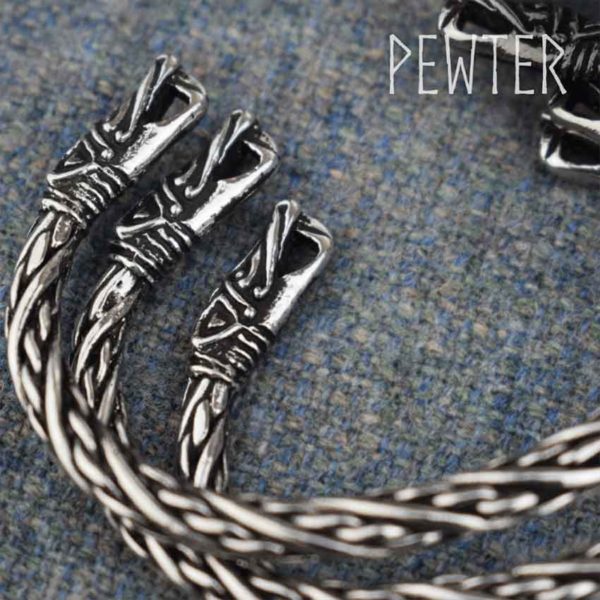 Small Dragon Head Viking Bracelet - Pewter