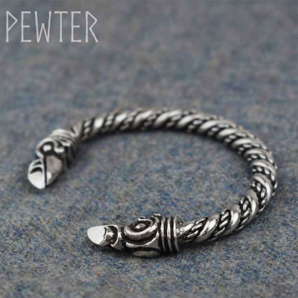 Large Odins Raven Viking Bracelet - Pewter