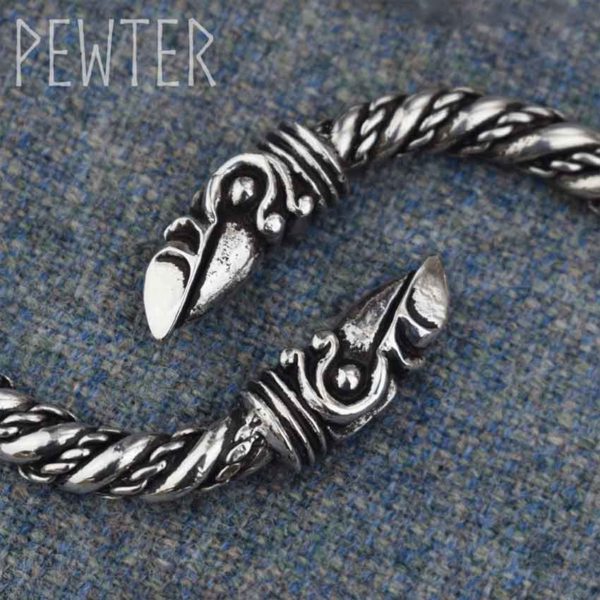 Large Odins Raven Viking Bracelet - Pewter