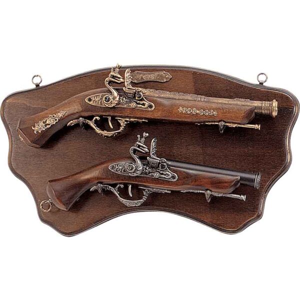 Set of 2 Flintlock Pistols with Display Plaque