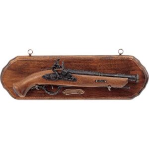 Black Barrel Flintlock Pistol with Display Plaque