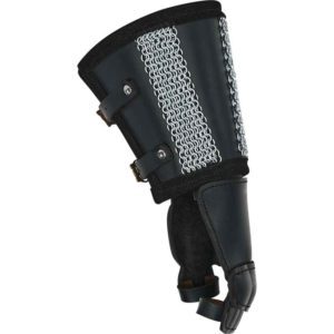Leather Gauntlet with Chainmail Cuff - Black