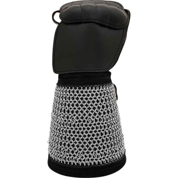 Leather Gauntlet With Chainmail - Black