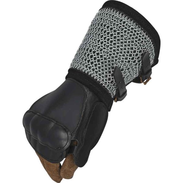 Leather Gauntlet With Chainmail - Black