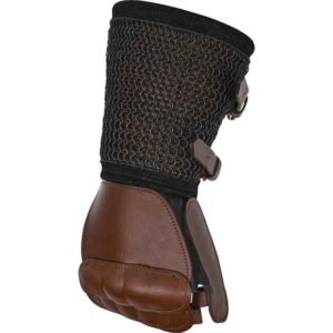 Leather Gauntlet With Chainmail - Brown