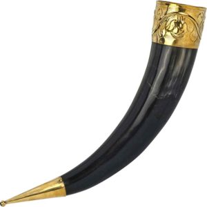 Viking Drinking Horn with Brass Trim