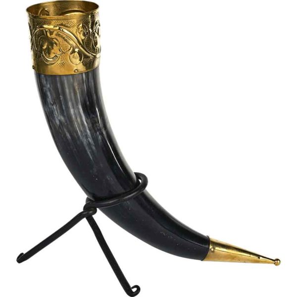 Viking Drinking Horn with Brass Trim