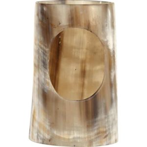 Brass Trim Drinking Horn with Horn Stand