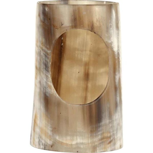 Brass Trim Drinking Horn with Horn Stand