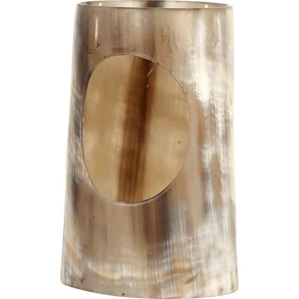 Brass Trim Drinking Horn with Horn Stand