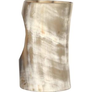 Brass Trim Drinking Horn with Horn Stand