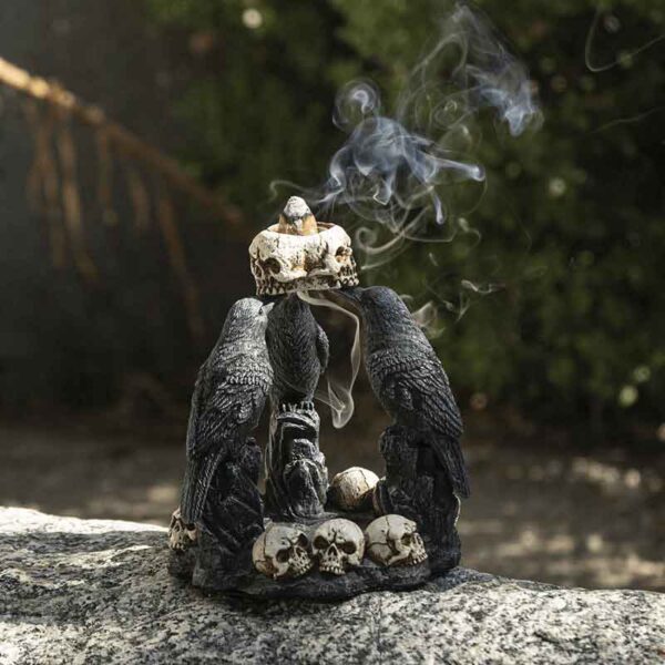 Raven and Skull Backflow Incense Burner