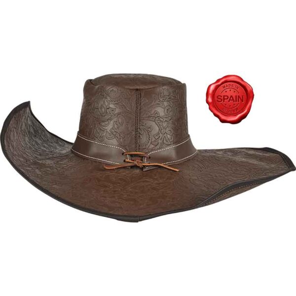 Alatriste Embossed Leather Hat - Brown