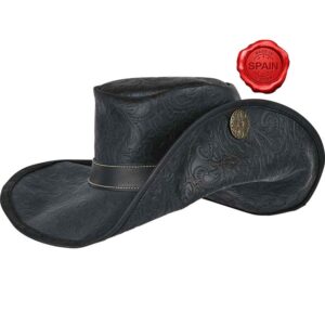 Flandes Embossed Leather Hat - Black