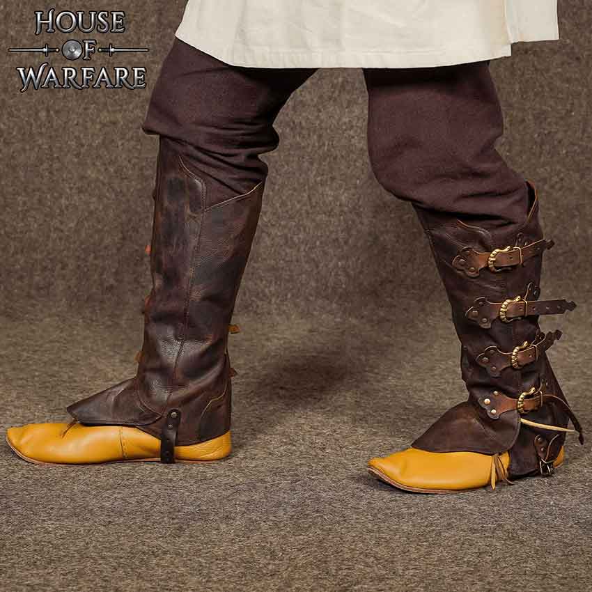 Medieval Adventurer Leather Gaiters - Brown - Medieval Collectibles