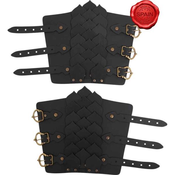 Leather Dragon Scale Bracers - Black