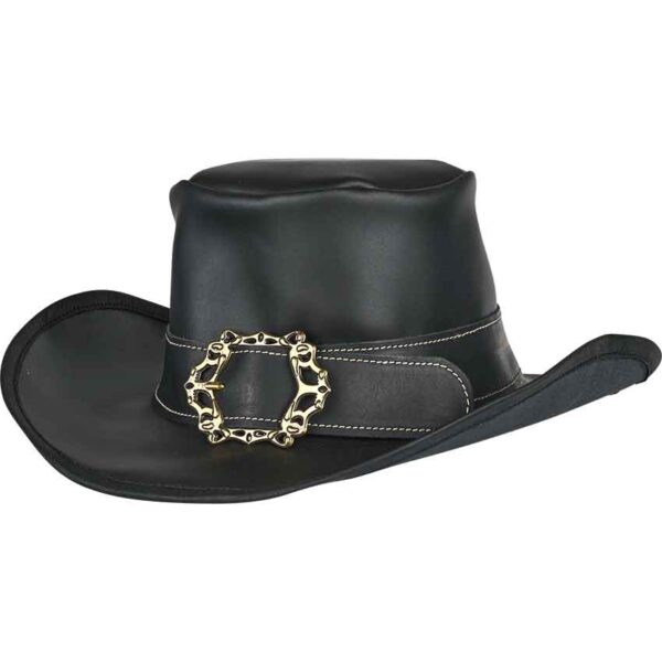 Leather Wide Brim Hat - Black