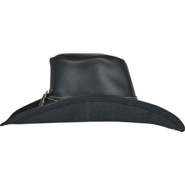 Leather Wide Brim Hat - Black