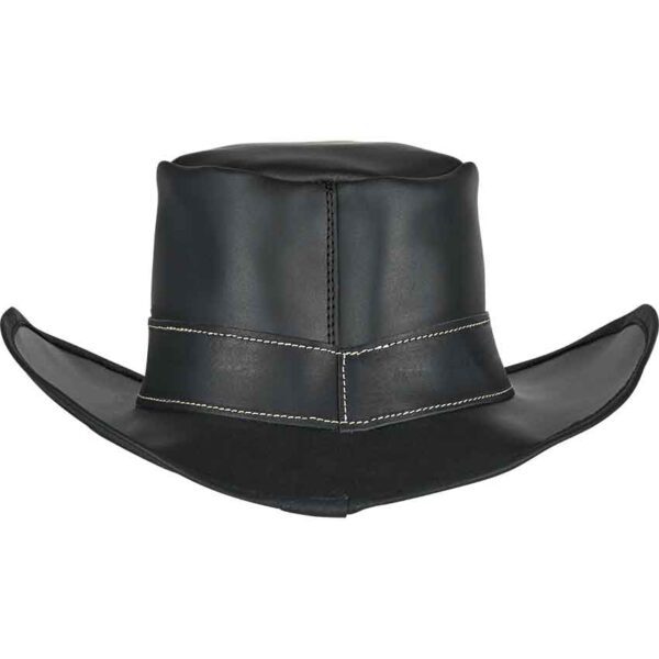 Leather Wide Brim Hat - Black