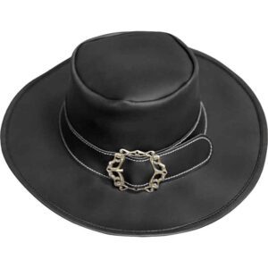 Leather Wide Brim Hat - Black