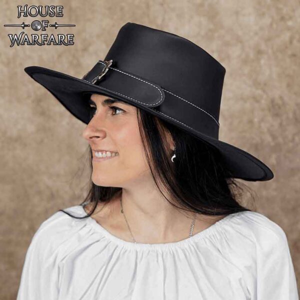 Leather Wide Brim Hat - Black