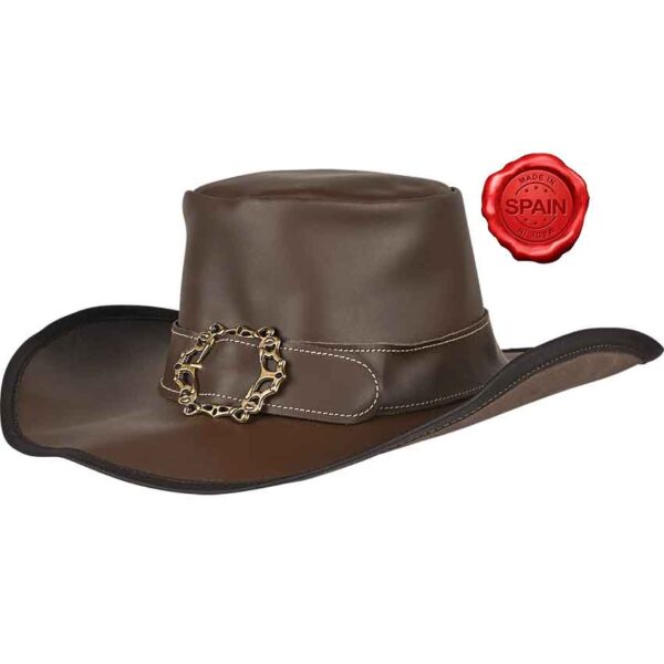 Leather Wide Brim Hat - Brown