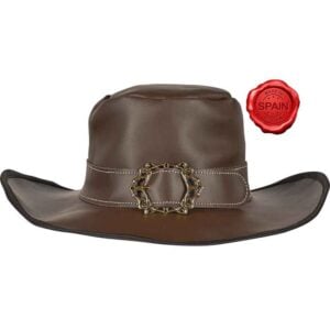 Leather Wide Brim Hat - Brown