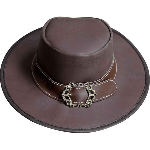 Leather Wide Brim Hat - Brown