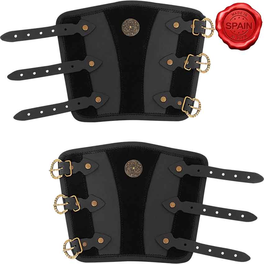 Viking Leather Bracers, Black Vambraces Medieval Arm Guards