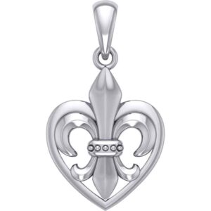 Silver Fleur-de-Lis and Heart Pendant