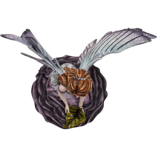 Playful Purple Fairy with Leaf Statue