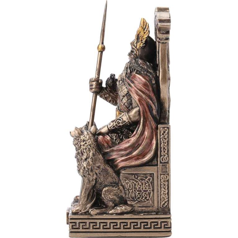 Statue Dieu Odin Assis – Figurine Art Nordique Style Antique En Résine, Finition Façon Bronze