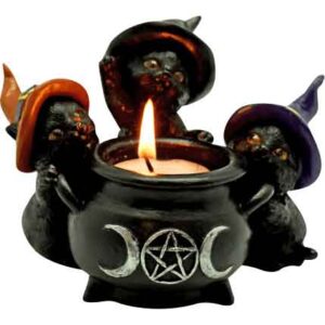 3 Cats Cauldron Candle Holder