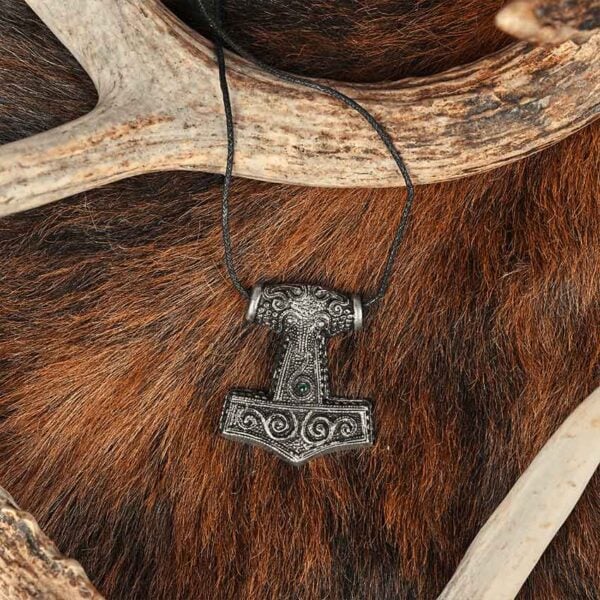 Skane Thors Hammer Viking Necklace - Green
