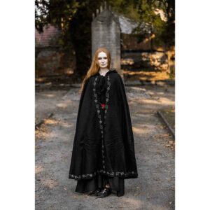 Alma Embroidered Wool Cloak - Black