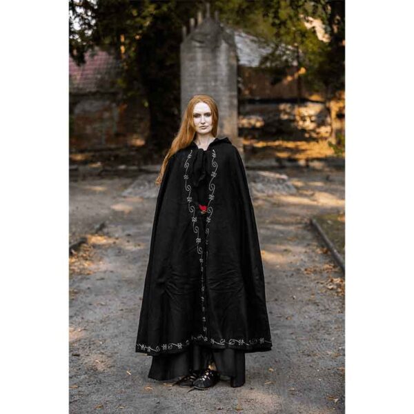 Alma Embroidered Wool Cloak - Black