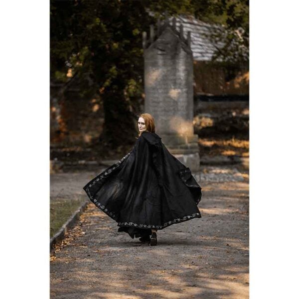 Alma Embroidered Wool Cloak - Black
