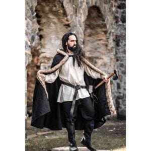 Fjell Faux Fur Trim Viking Cape - Black
