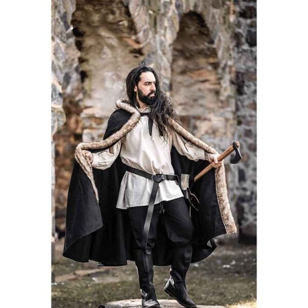 Fjell Faux Fur Trim Viking Cape - Black